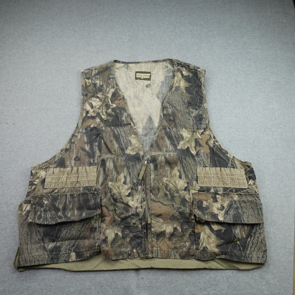 Saf-T-Bak Vest Mens XL Camo Mossy Oak Hunting Zip Front Game Bag